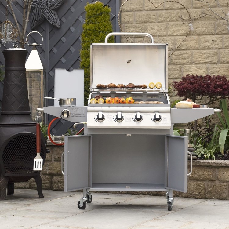 Refurbished Boss Grill Georgia Classic - 4 Burner Gas BBQ Grill with Side Burner - Silver