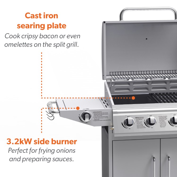 Refurbished Boss Grill Georgia Classic - 4 Burner Gas BBQ Grill with Side Burner - Silver