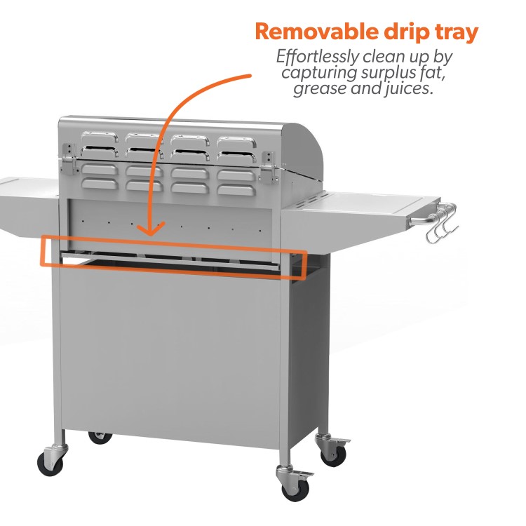 Refurbished Boss Grill Georgia Classic - 4 Burner Gas BBQ Grill with Side Burner - Silver