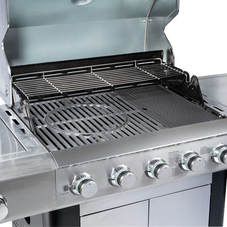 Monster Grill - 5 Burner Gas BBQ Grill with 2 Side Burners - Stainless Steel