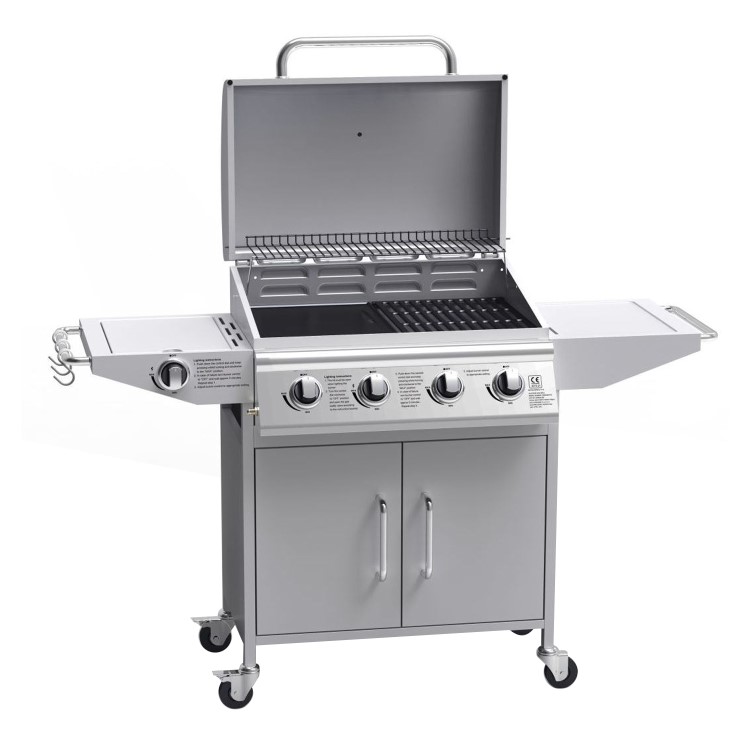 Refurbished Boss Grill Georgia Classic - 4 Burner Gas BBQ Grill with Side Burner - Silver