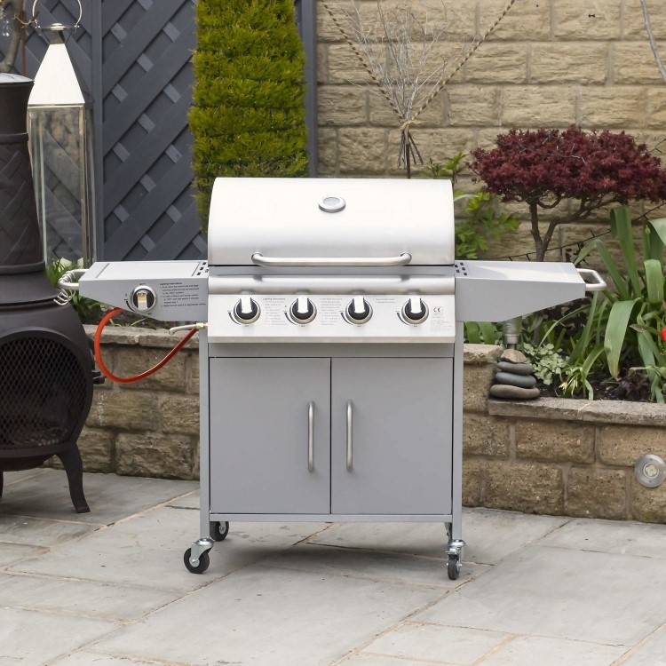 Refurbished Boss Grill Georgia Classic - 4 Burner Gas BBQ Grill with Side Burner - Silver