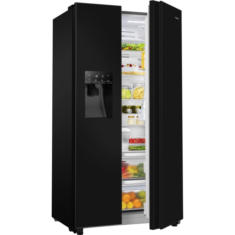 Refurbished Hisense RS694N4TBF Freestanding 535 Litre Frost Free American Fridge Freezer Black 