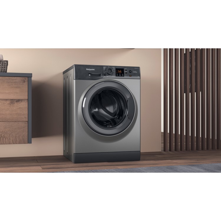 Refurbished Hotpoint NSWM845CGGUKN Freestanding 8KG 1400 Spin Washing Machine Graphite