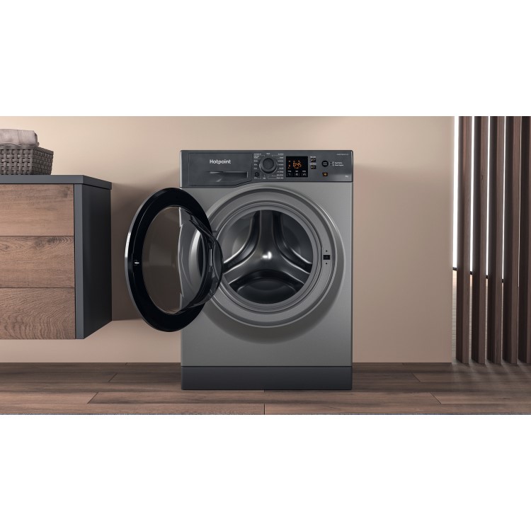 Refurbished Hotpoint NSWM845CGGUKN Freestanding 8KG 1400 Spin Washing Machine Graphite