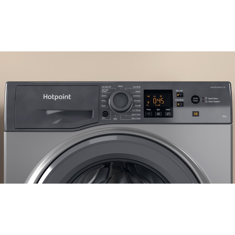 Refurbished Hotpoint NSWM845CGGUKN Freestanding 8KG 1400 Spin Washing Machine Graphite