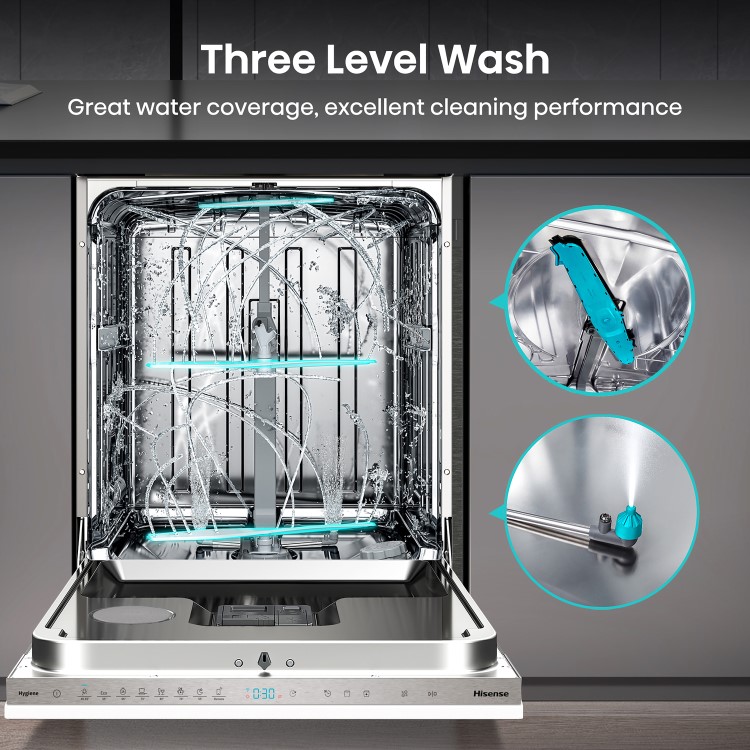 Refurbished Hisense Hi6 Integrated Dishwasher - Smart Wi-Fi C-Rated Silver control panel
