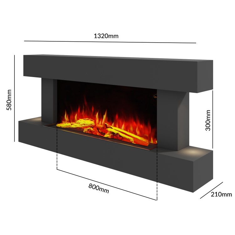 Grey Wall Mounted Electric Fireplace with LED Lights 52 inch - Amberglo
