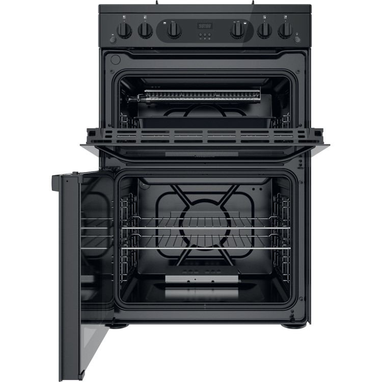 Refurbished Hotpoint Amelia HDM67G0CMB 60cm Double Oven Gas Cooker Black