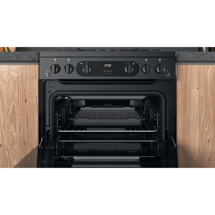 Refurbished Hotpoint Amelia HDM67G0CMB 60cm Double Oven Gas Cooker Black