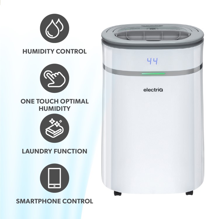 Refurbished electriQ 20L Low-Energy Smart Laundry Dehumidifier and HEPA UV Air Purifier