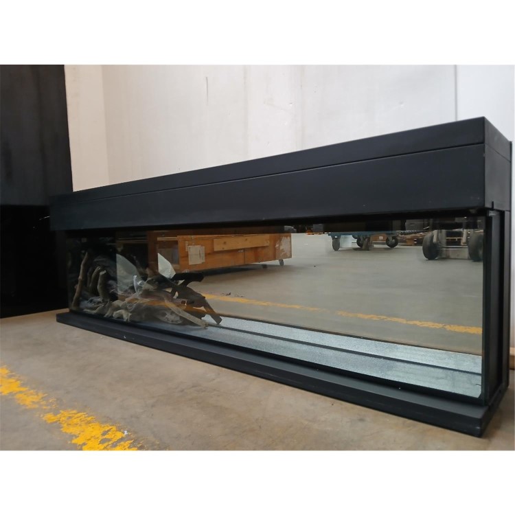 IMPERFECT - 60 Inch Black Inset Electric Media Wall Fireplace with Configurated Front and Side Glass Case - AmberGlo