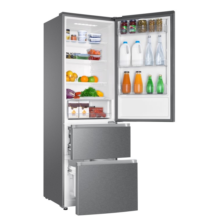 Refurbished Haier HTR3619FNMP Freestanding 345 Litre 70/30 Fridge Freezer Stainless Steel