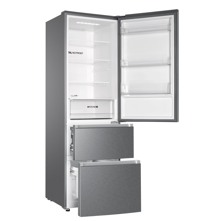 Refurbished Haier HTR3619FNMP Freestanding 345 Litre 70/30 Fridge Freezer Stainless Steel