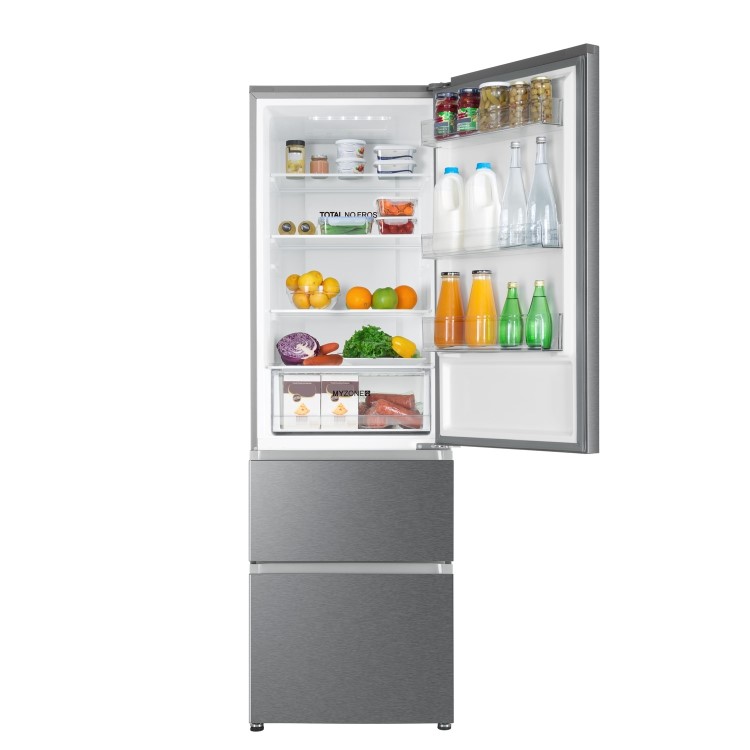 Refurbished Haier HTR3619FNMP Freestanding 345 Litre 70/30 Fridge Freezer Stainless Steel