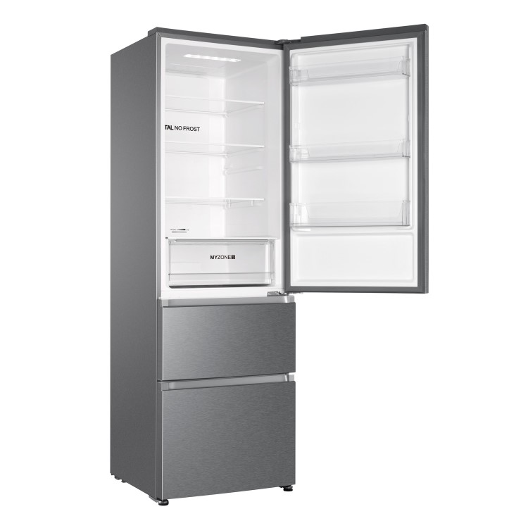 Refurbished Haier HTR3619FNMP Freestanding 345 Litre 70/30 Fridge Freezer Stainless Steel