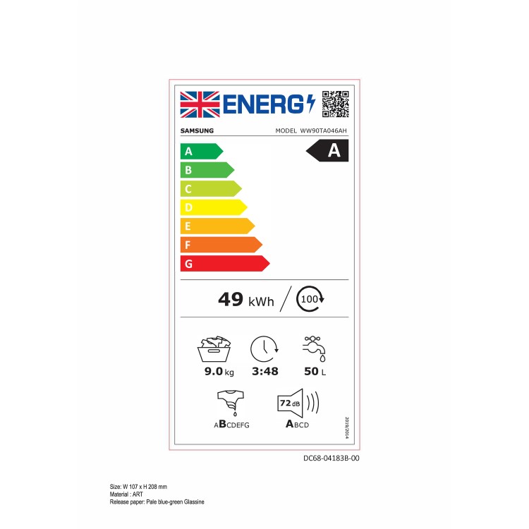 Refurbished Samsung Series 5 ecoBubble WW90TA046AH/EU Freestanding 9KG 1400 Spin Washing Machine White