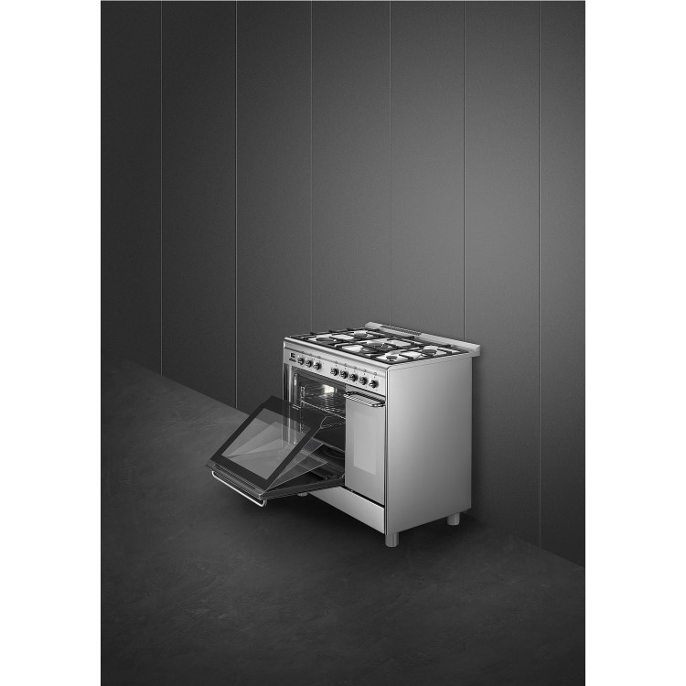 Refurbished Smeg CG92PX9 90cm Dual Fuel Range Cooker Stainless Steel