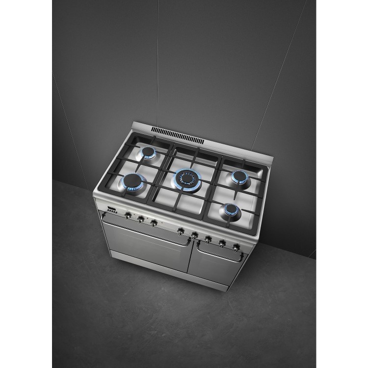 Refurbished Smeg CG92PX9 90cm Dual Fuel Range Cooker Stainless Steel
