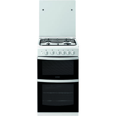 Refurbished Indesit ID5G00KMWL 50cm Double Cavity Gas Cooker With Lid White