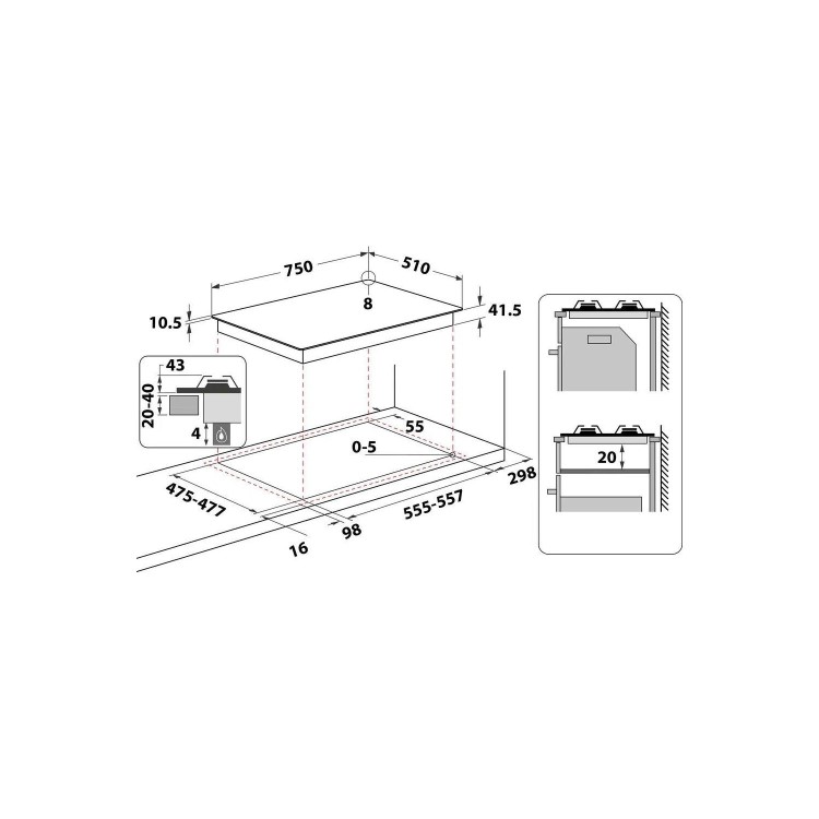 Hotpoint 75cm Gas on Glass 5 Burner Gas Hob with Vertical Flame - Black