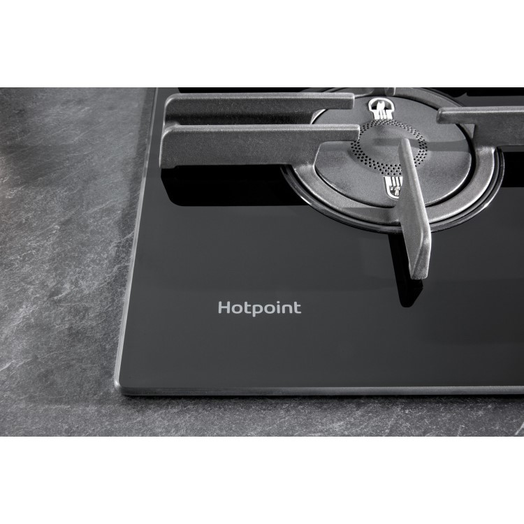 Hotpoint 75cm Gas on Glass 5 Burner Gas Hob with Vertical Flame - Black