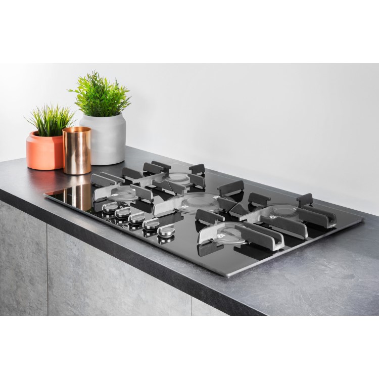 Hotpoint 75cm Gas on Glass 5 Burner Gas Hob with Vertical Flame - Black