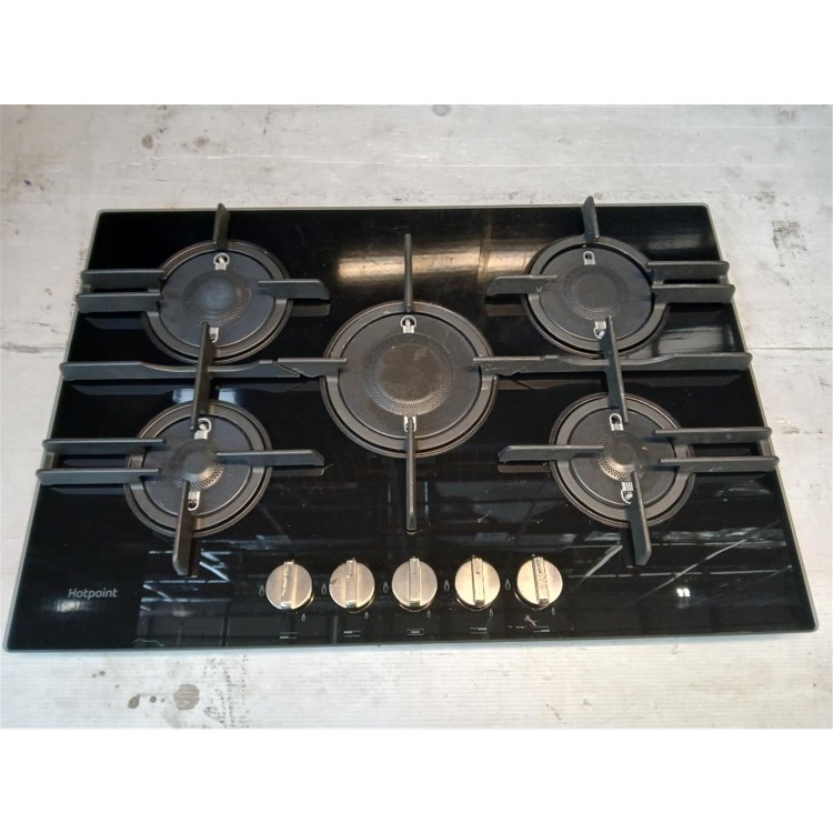 Refurbished Hotpoint FTGHG751DHBK 75cm Gas on Glass 5 Burner Gas Hob with Vertical Flame Black