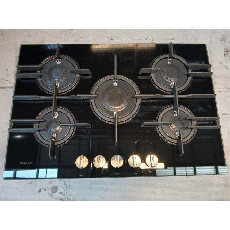 Refurbished Hotpoint FTGHG751DHBK 75cm Gas on Glass 5 Burner Gas Hob with Vertical Flame Black