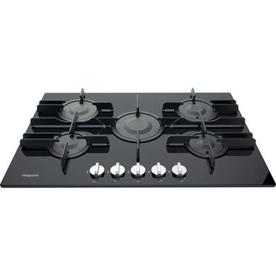 Hotpoint 75cm 5 Burner Gas on Glass Hob with Vertical Flame - Black