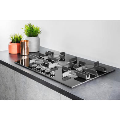Hotpoint 75cm 5 Burner Gas on Glass Hob with Vertical Flame - Black