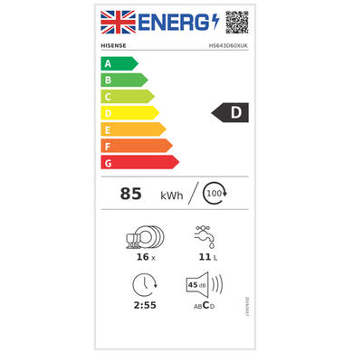Refurbished Hisense Hygiene HS643D60XUK 16 Place Freestanding Dishwasher Stainless Steel