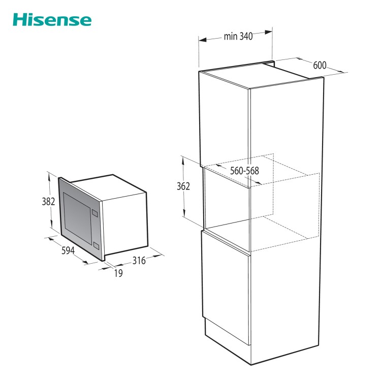 Refurbished Hisense HB25MOBX7GUK Built In 25L 900W Microwave & Grill Black