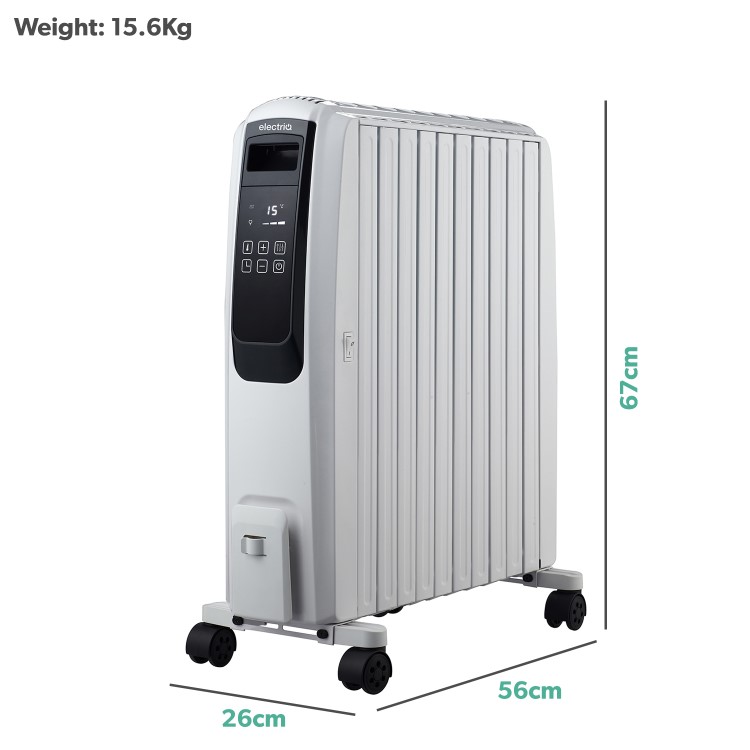electriQ 2500W Smart Oil Filled Radiator with Thermostat and Weekly Timer - White