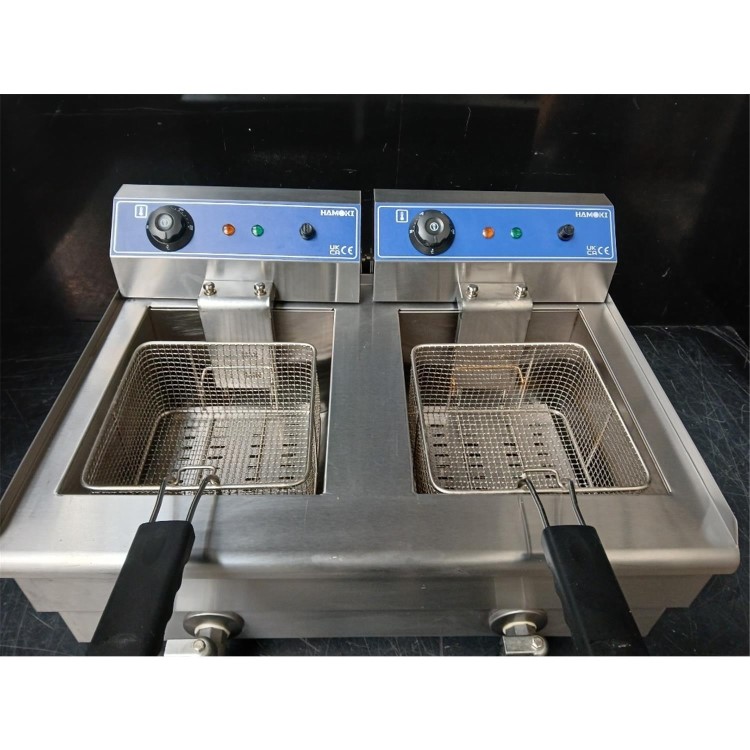 Refurbished Hamoki EF-132V Electric Countertop Fryer 2 x 13ltr Twin Tank Drain Taps 2 x 3kW