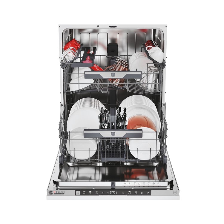 Hoover H-DISH 500 Integrated Dishwasher - Smart Wi-Fi C-Rated Black and Silver control panel