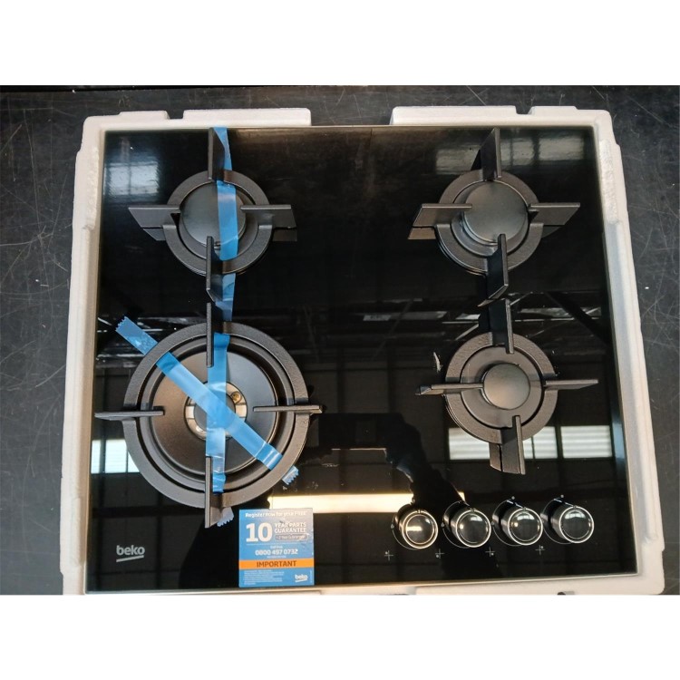 Refurbished Beko HCLW64222S 60cm 4 Burner Gas on Glass Hob Black