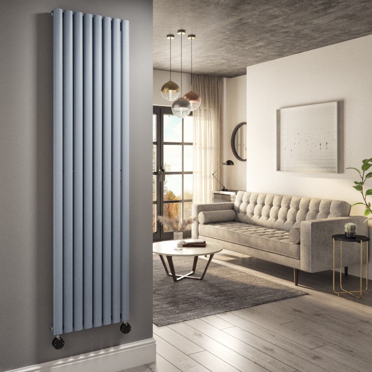 Refurbished Light Grey Electric Vertical Designer Radiator 2.4kW with Wi-Fi Thermostat - H1800xW472mm - IPX4 Bathroom Safe