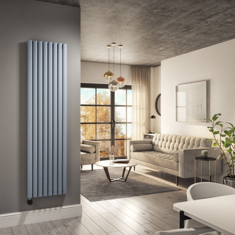 Refurbished Light Grey Electric Vertical Designer Radiator 2.4kW with Wi-Fi Thermostat - H1800xW472mm - IPX4 Bathroom Safe
