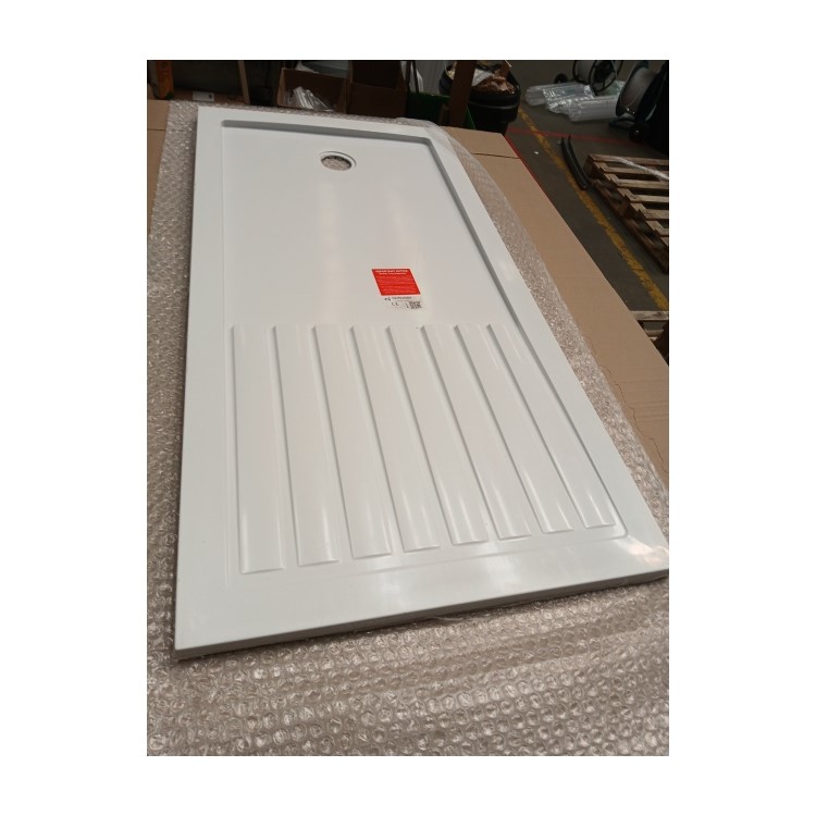 ALMOST PERFECT - 1600x800mm Walk-In Rectangular Shower Tray with Drying Area - White Stone Resin - Purity