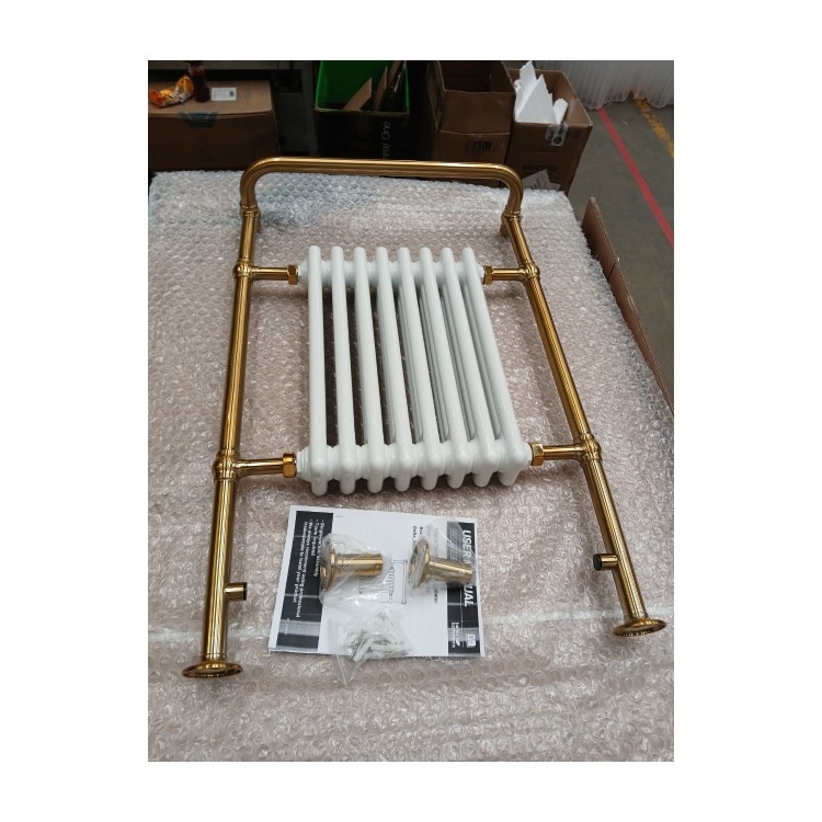 ALMOST PERFECT - White and Brass Traditional Column Radiator with Towel Rail 952 x 659mm - Regent