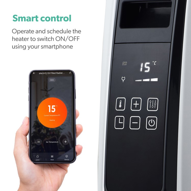 Refurbished electriQ 2500W Smart Oil Filled Radiator with Thermostat and Weekly Timer - White