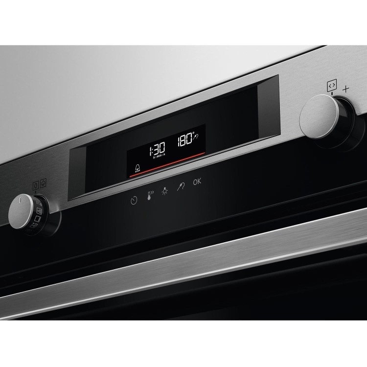 Refurbished AEG 6000 Series BPE556060M SteamBake 60cm Single Built In Electric Oven with Food Probe Stainless Steel