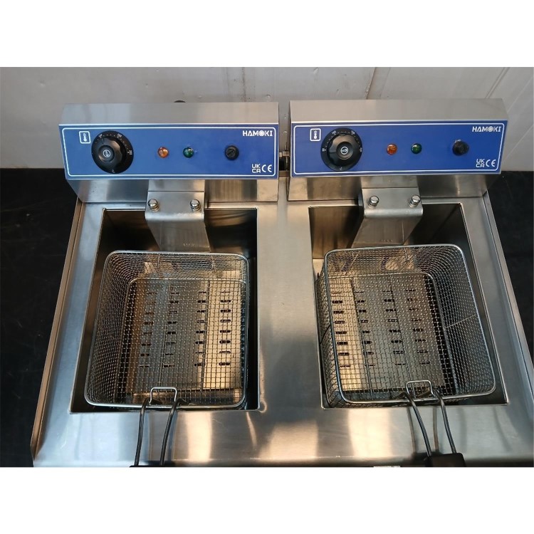 Refurbished Hamoki EF-132V Electric Countertop Fryer 2 x 13ltr Twin Tank Drain Taps 2 x 3kW