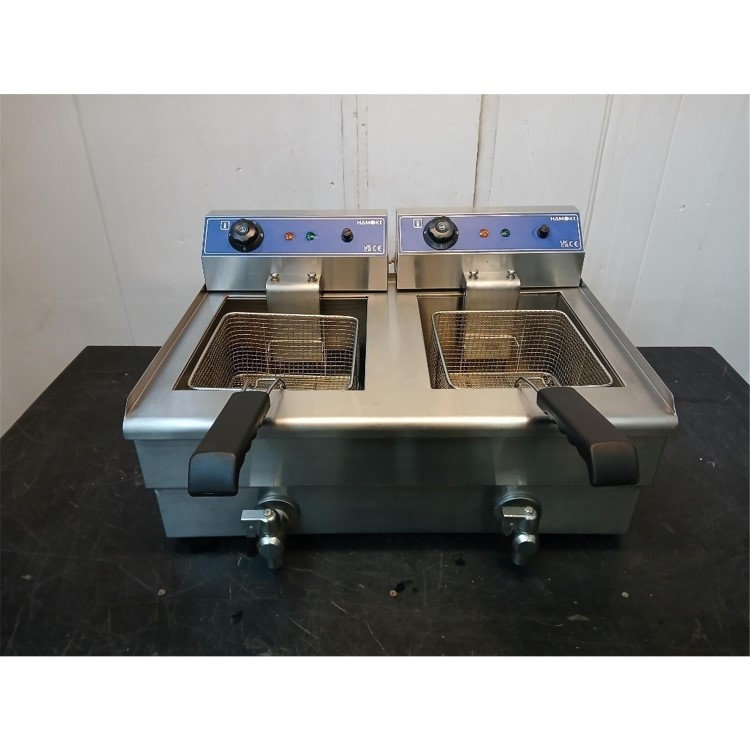Refurbished Hamoki EF-132V Electric Countertop Fryer 2 x 13ltr Twin Tank Drain Taps 2 x 3kW