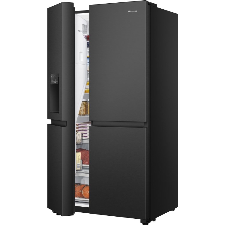 Refurbished Hisense RS818N4TFE Freestanding 632 Litre Frost Free American Fridge Freezer Black