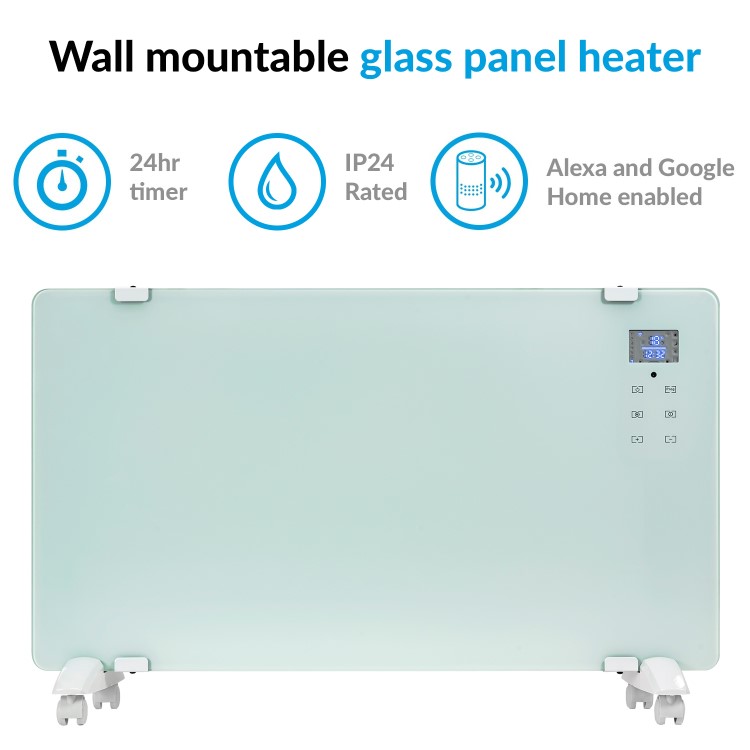 Refurbished electriQ 2000W Smart Designer Glass Panel Heater - Wall Mountable & Bathroom Safe