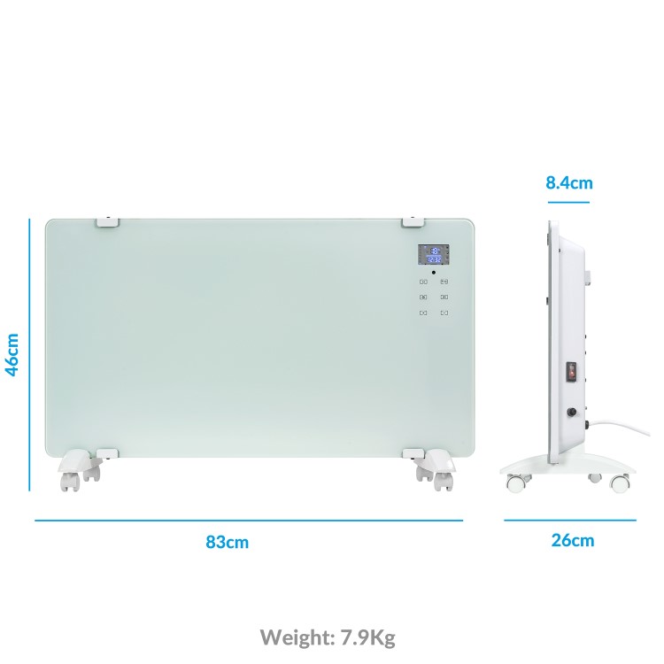 Refurbished electriQ 2000W Smart Designer Glass Panel Heater - Wall Mountable & Bathroom Safe