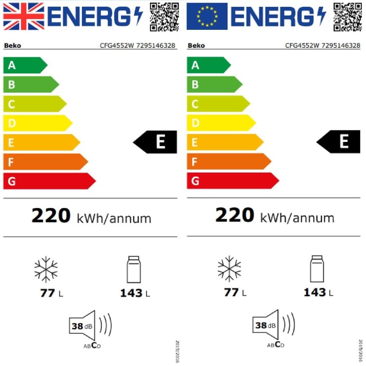 Refurbished Beko CFG4552W Freestanding 220 Litre 50/50 Frost Free Fridge Freezer White