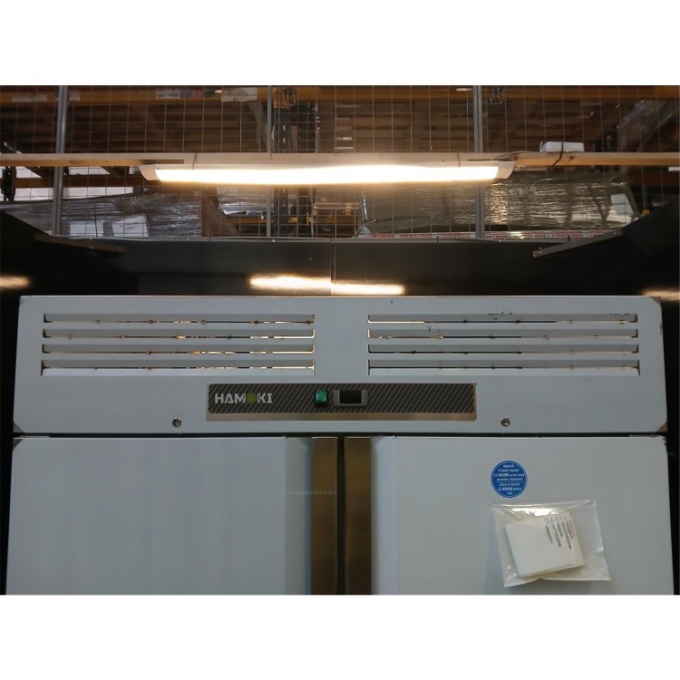 Refurbished Hamoki GN1410BT Double Door Stainless Steel Freezer -  1375ltr Gross Capacity - GN2/1 - Ventilated Cooling - Fitted Castors